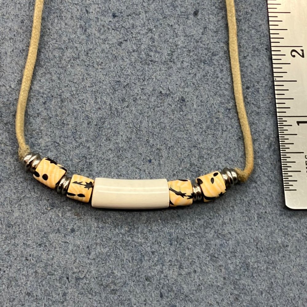 Retro BoHo Necklace Peach Cream Black Silver Cylinder Beige Adjustable Hippie - Picture 7 of 9